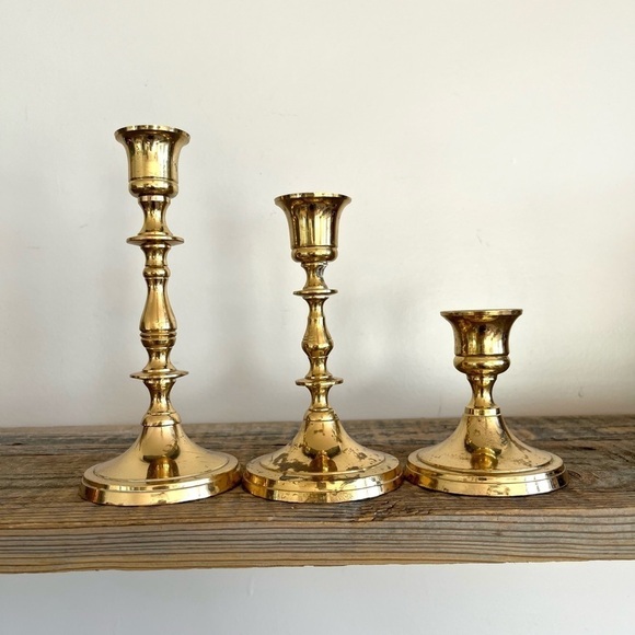Brass candlesticks set of 3 - Picture 1 of 7
